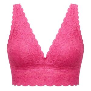 Cosabella Never Say Never Extended Plunge Longline Bralette 2XL Pink NWT Lace